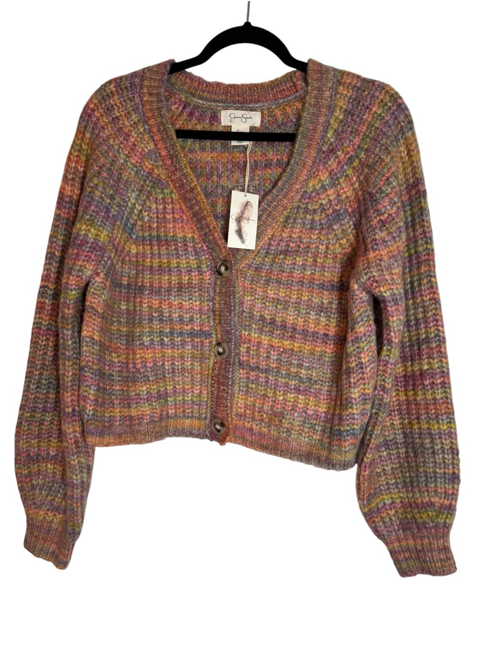 Jessica Simpson Space-Dyed Multicolor Striped V-Neck Large Cardigan